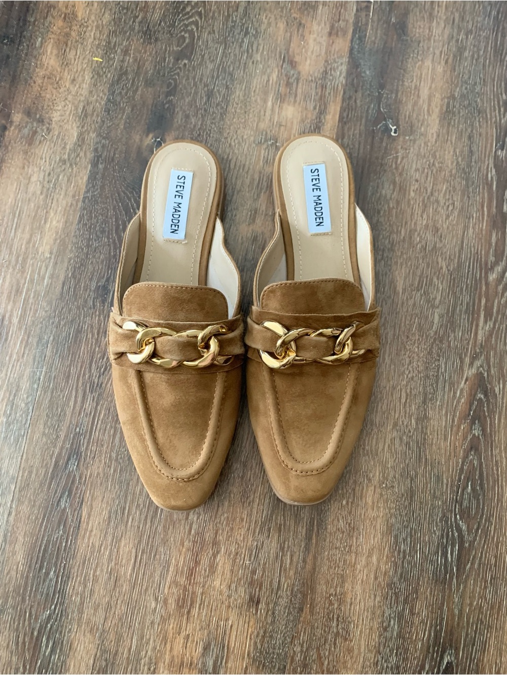 Steve Madden Brown Suede Chain-Trim Mules